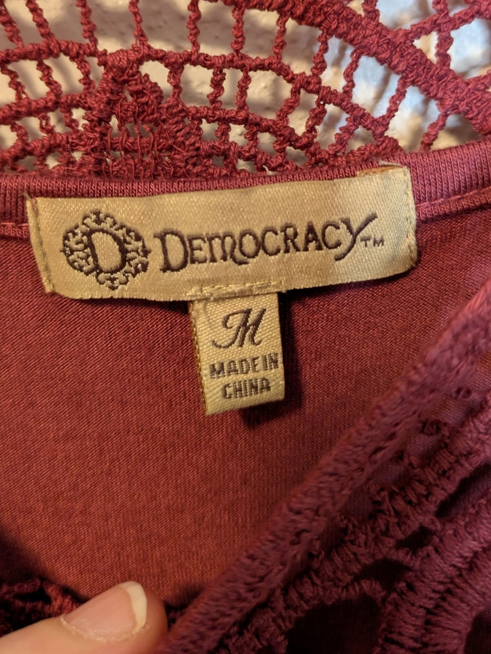 Democracy Crochet Lace Peasant Top - Burgundy - Picture 3 of 11
